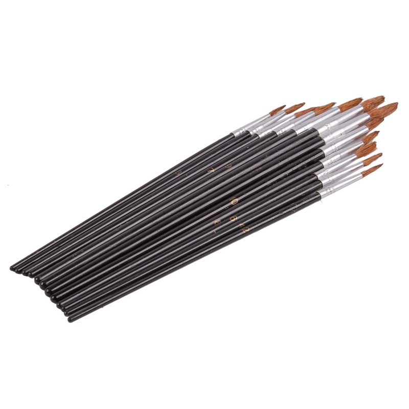 12pc Black Wooden Artist's Paint Brush Set