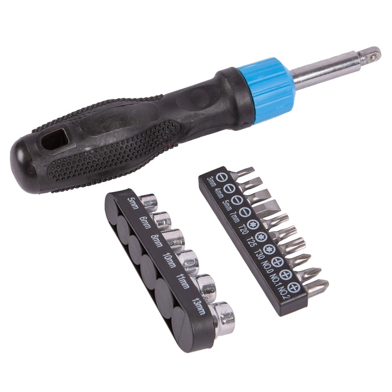 17pc Blue Carbon Steel Ratchet Screwdriver Set