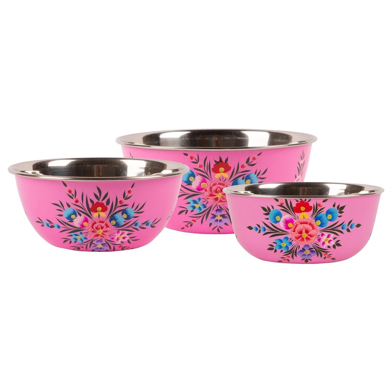 3pc Pansy Stainless Steel Picnic Bowl Set
