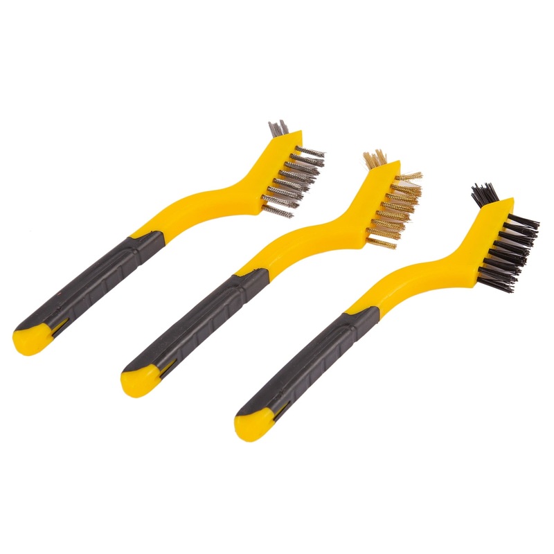 3pc Yellow Mini 17.5cm Plastic 2-in-1 Wire Brush Set