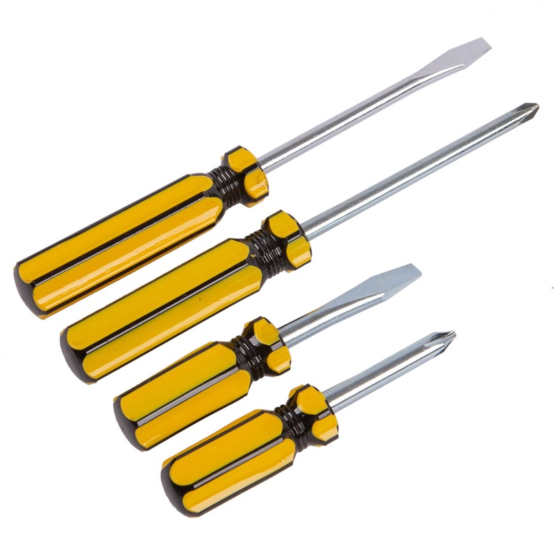 4pc Yellow Carbon Steel Screwdriver Set