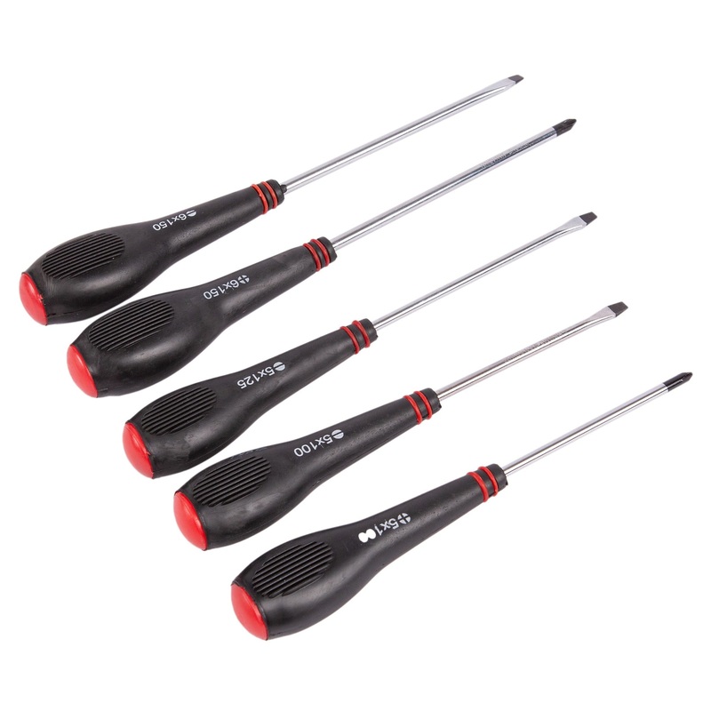 5pc Black Carbon Steel Comfort Grip Screwdriver Set