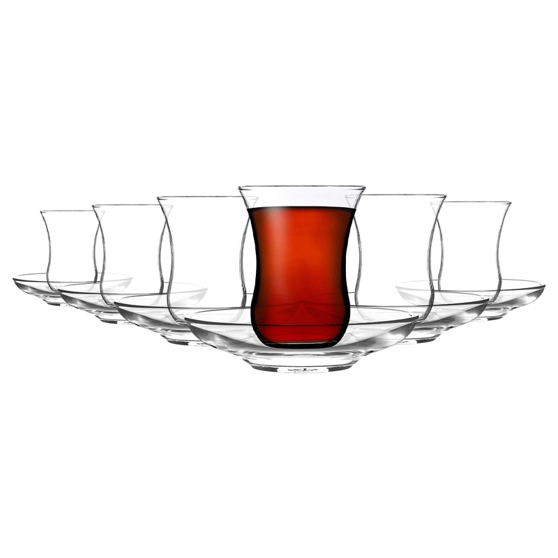 95ml Harman Glass Turkish Tea Cups & Saucers - 6 Sets