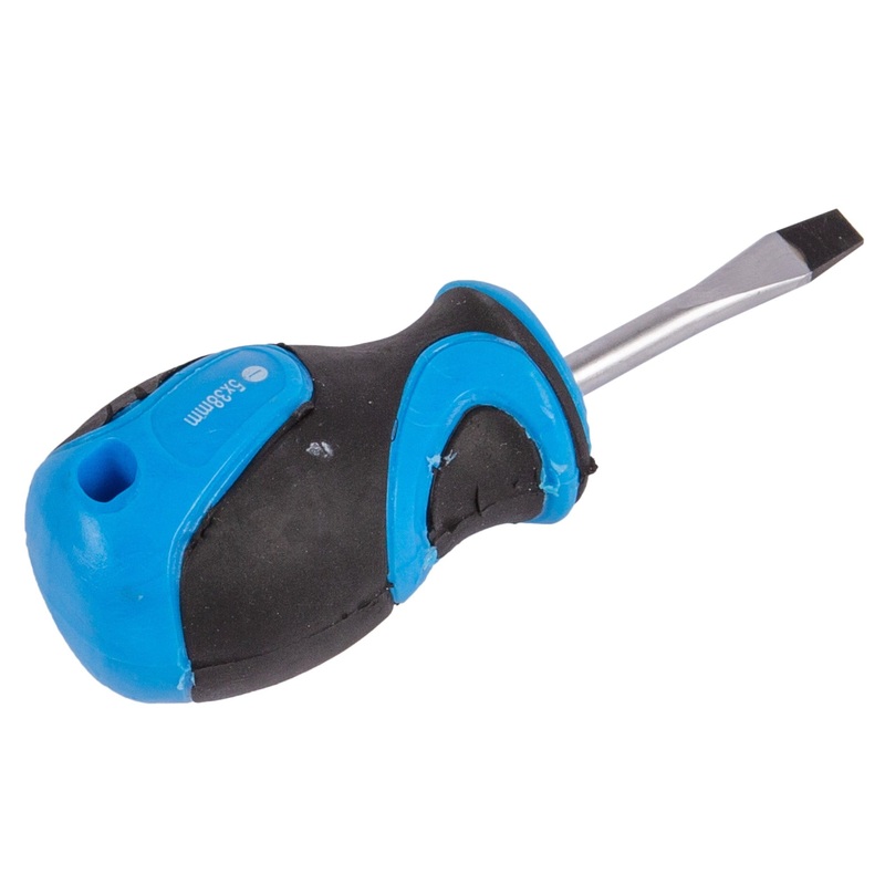 Blue Magnetic 4cm x 5mm Chrome Vanadium Stubby Flathead Screwdriver