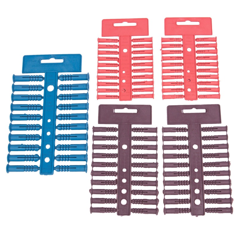 100pc Multicolour Plastic Wall Anchors Set - 3 Sizes
