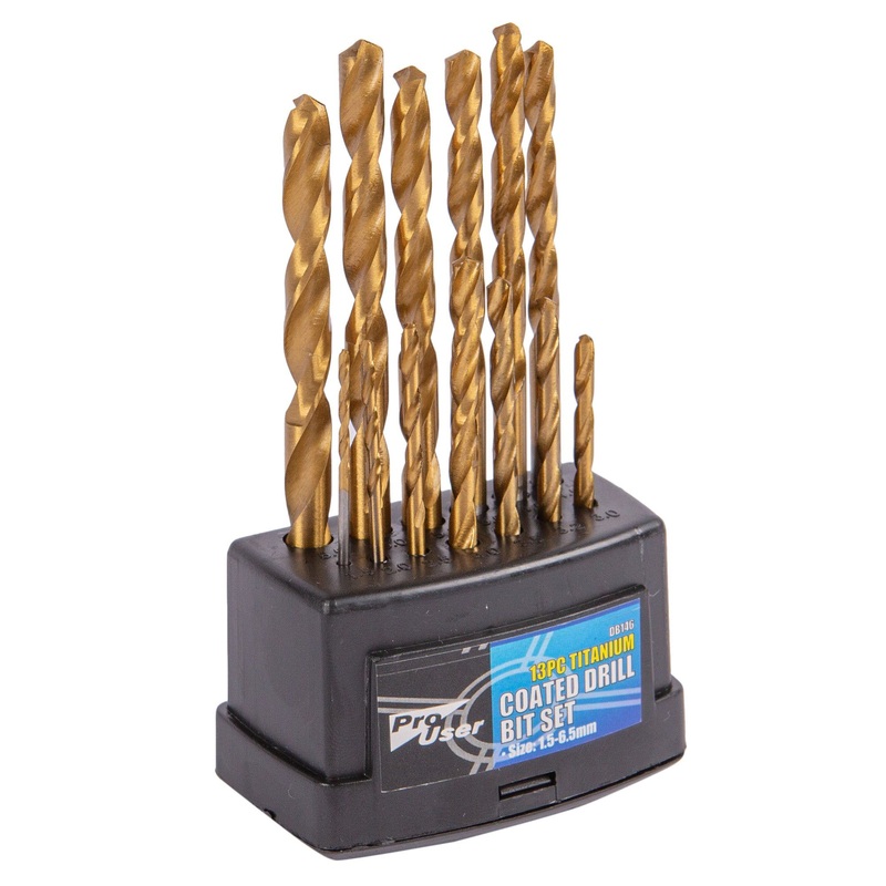 13pc Titanium Coated 1.5-6.5mm Steel Drill Bit Set