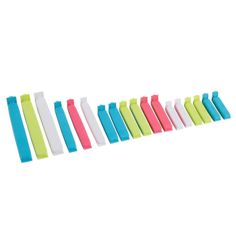 18pc Multicolour Plastic Food Bag Clips Set - 4 Sizes