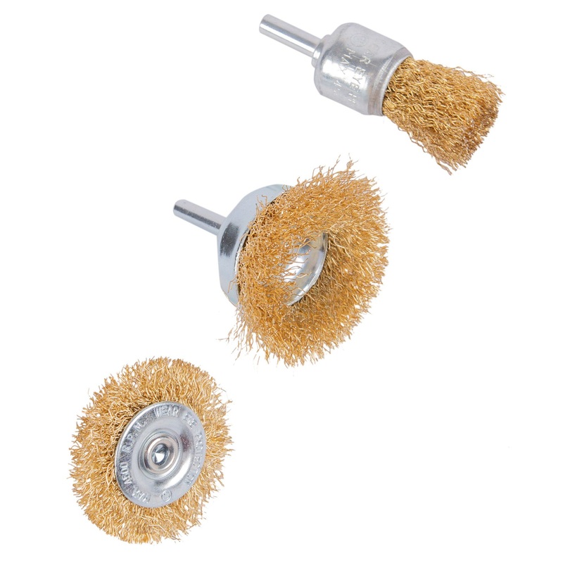 3pc Brass-Plated Wire Cup Brush Set