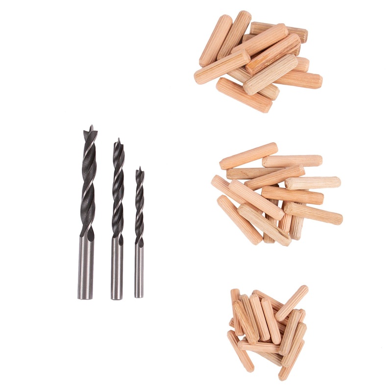 47pc Carbon Steel Wood Drill Bit & Dowels Set - 3 Sizes