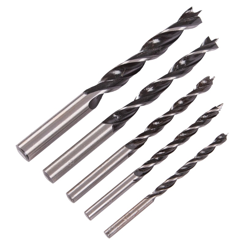 5pc 4-10mm Carbon Steel Brad Point Wood Drill Bit Set