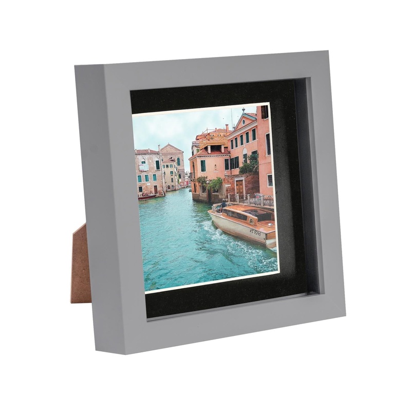 Grey 6" x 6" 3D Box Photo Frame with 4" x 4" Mount