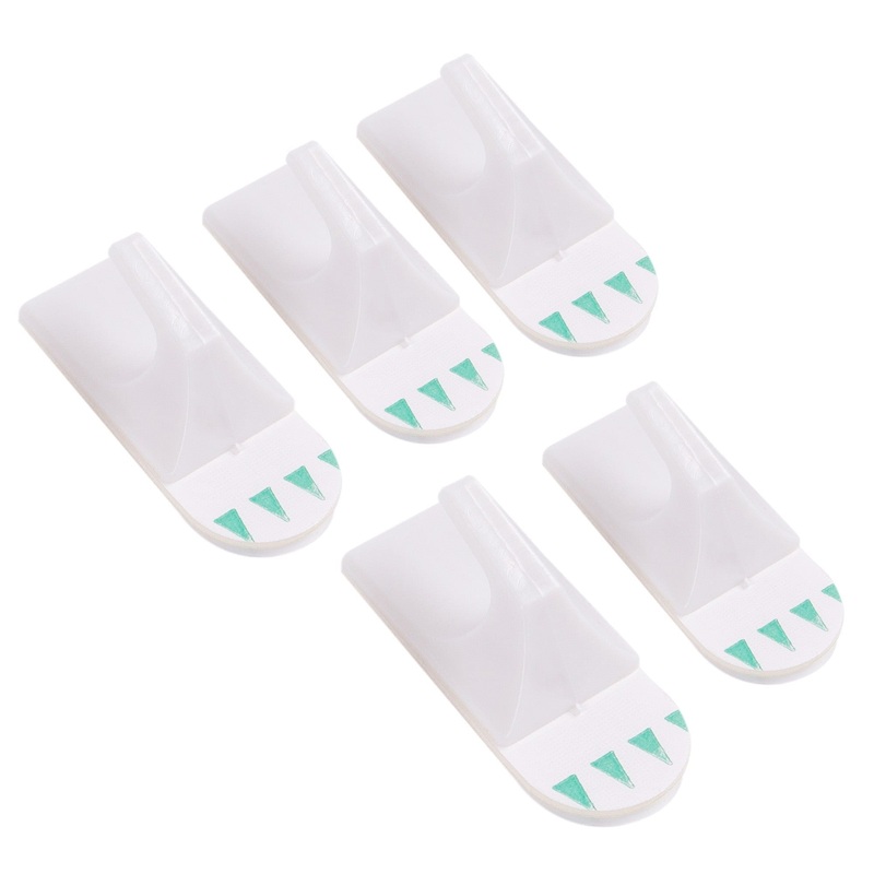 White 25mm x 35mm Square Plastic Self-Adhesive Hooks - Pack of 5