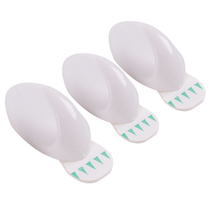 White 30mm x 50mm Oval Plastic Self-Adhesive Hooks - Pack of 3