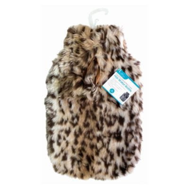 1.8L Hot Water Bottle & Faux Fur Animal Print Cover