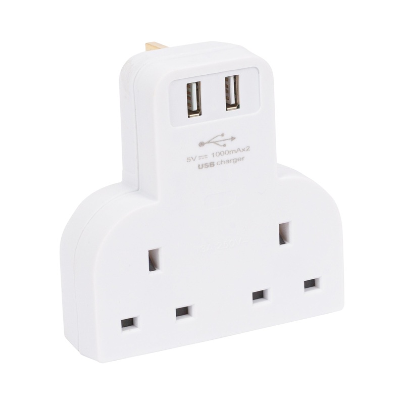 2-Way Power Strip with 2 USB Ports