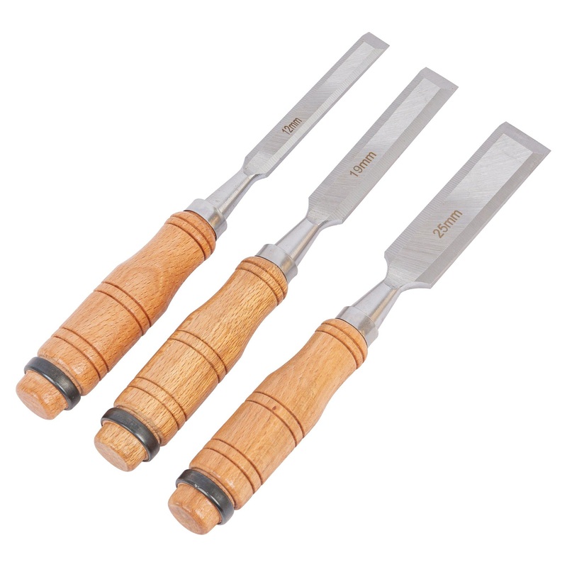 3pc Brown Carbon Steel Wood Chisel Set