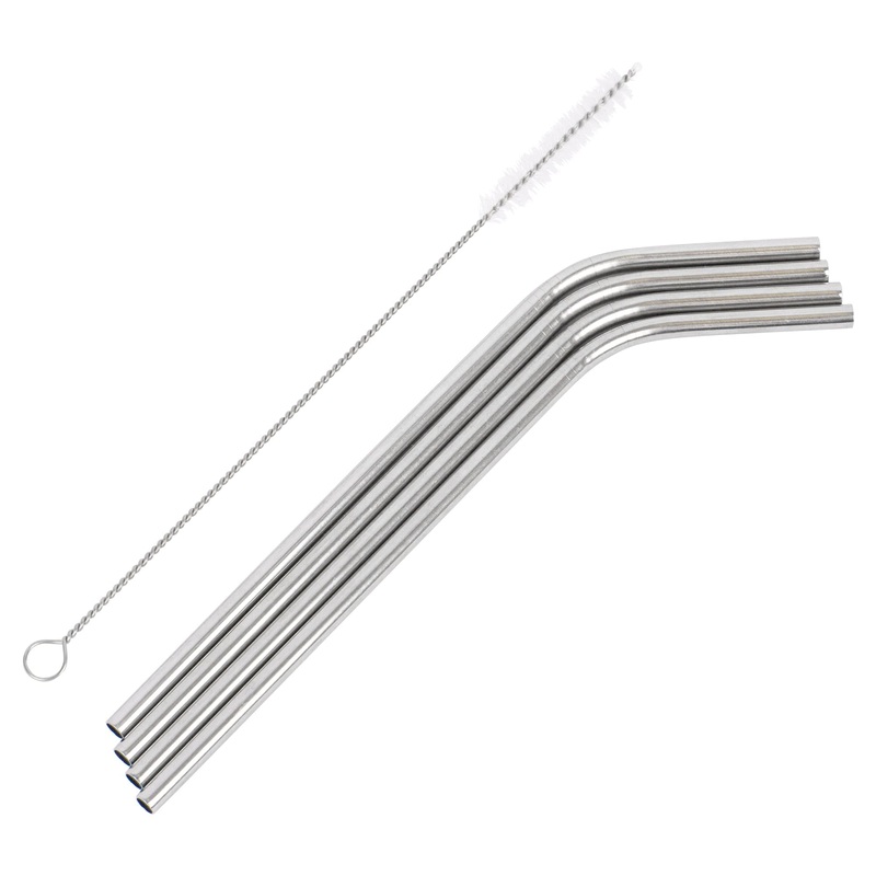 4pc 21cm Stainless Steel Straws & Cleaning Brush Set
