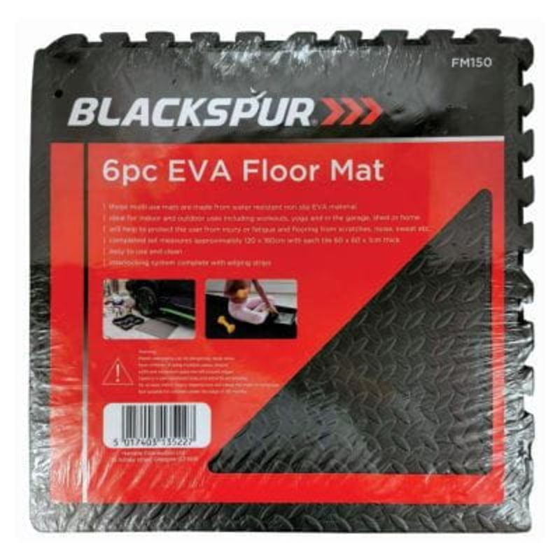 6pc Black 60cm x 60cm EVA Gym Flooring Tile Set