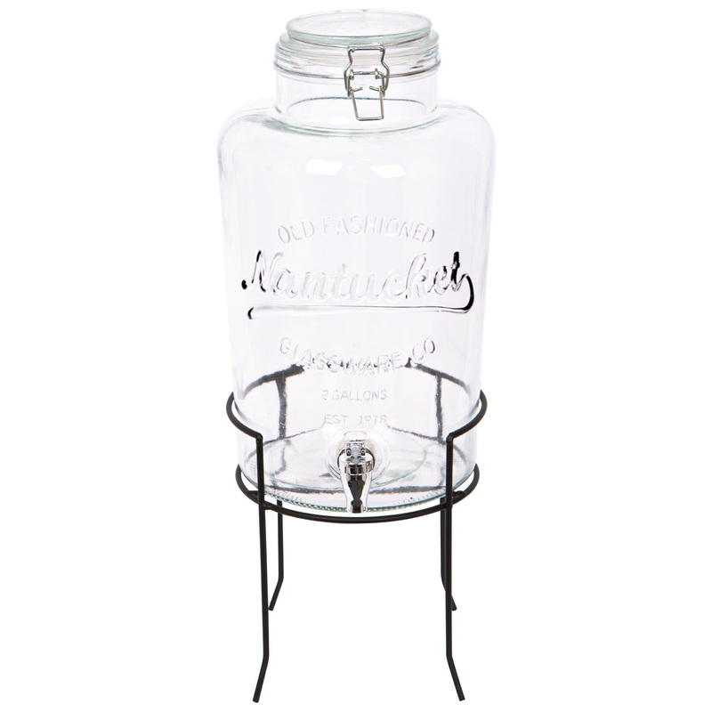 8.7L Glass Drinks Dispenser with Tap & Black Stand