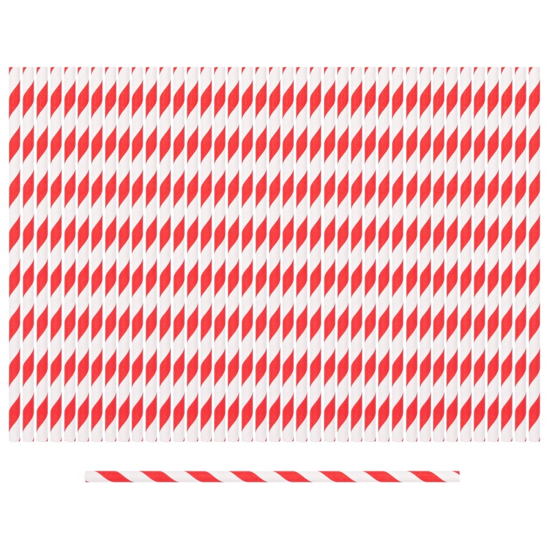 Red Stripe 19.5cm Paper Straws - Pack of 40