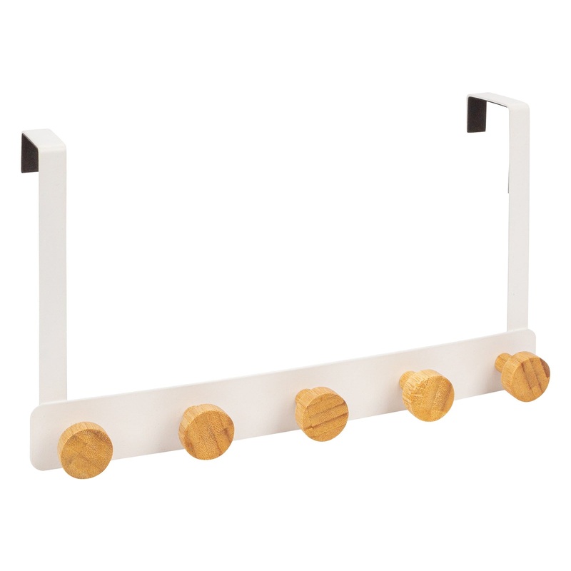 White 5 Hook Iron Over-Door Robe Hook Set