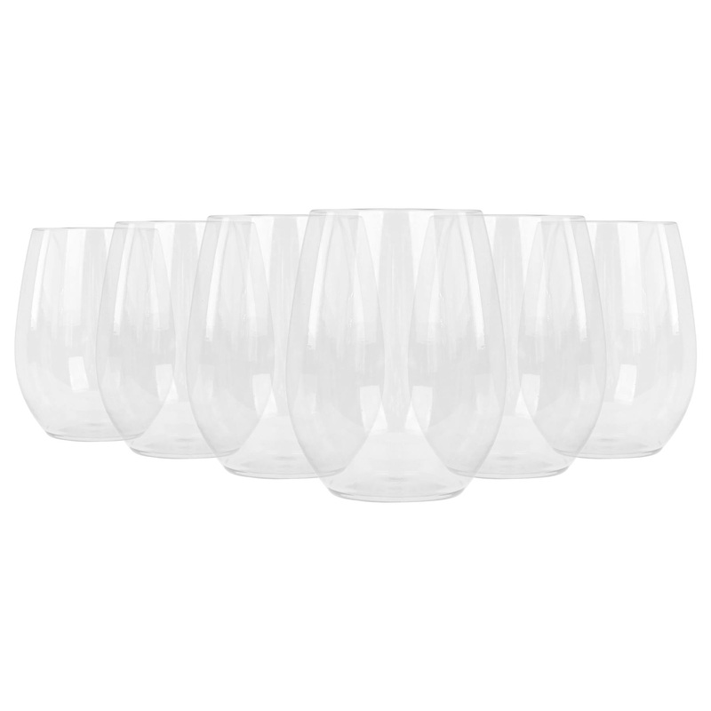 300ml Reusable Plastic Stemless Wine Glasses - Pack of 6