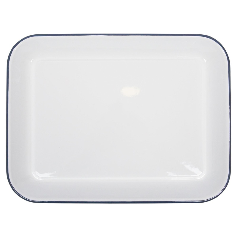 34cm x 26cm White Rectangle Enamel Hot Dog / Baking Tray