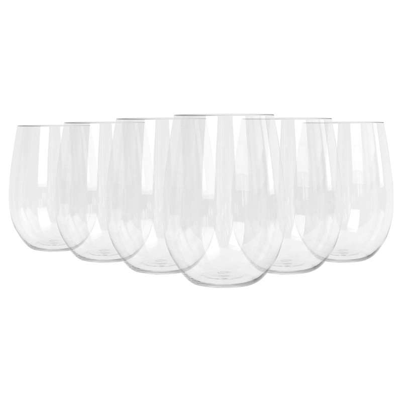 480ml Reusable Plastic Stemless Wine Glasses - Pack of 6