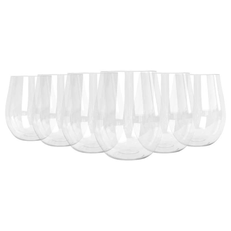 600ml Reusable Plastic Stemless Wine Glasses - Pack of 6