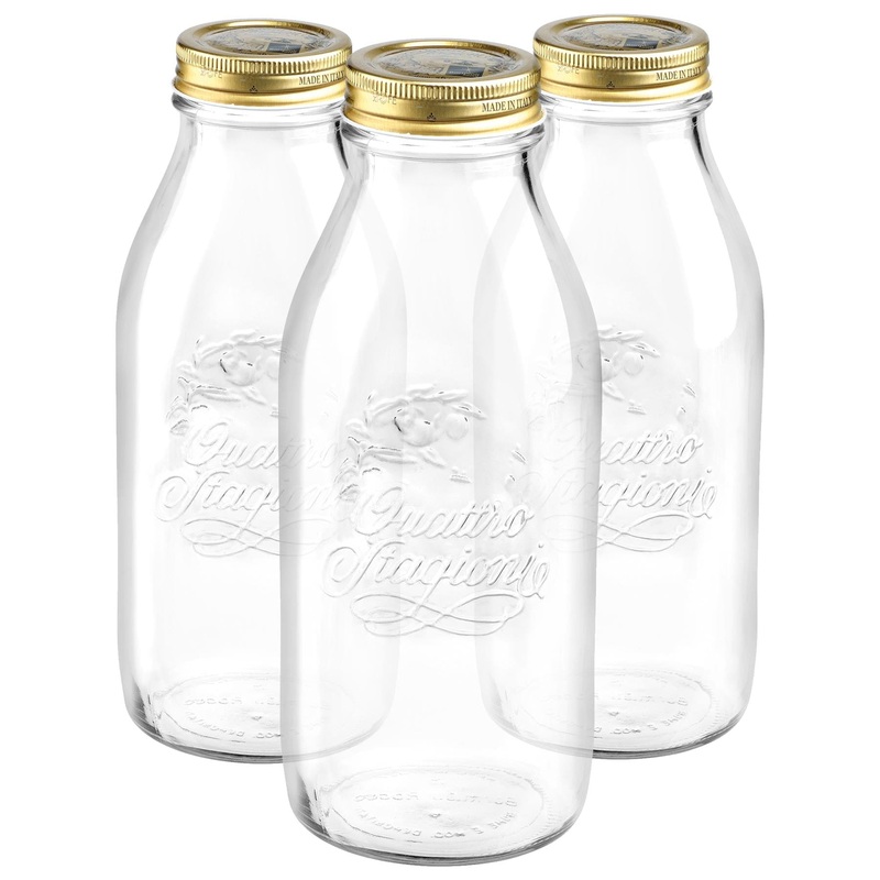 1L Quattro Stagioni Glass Bottles with Screw Top Lid - Pack of 3