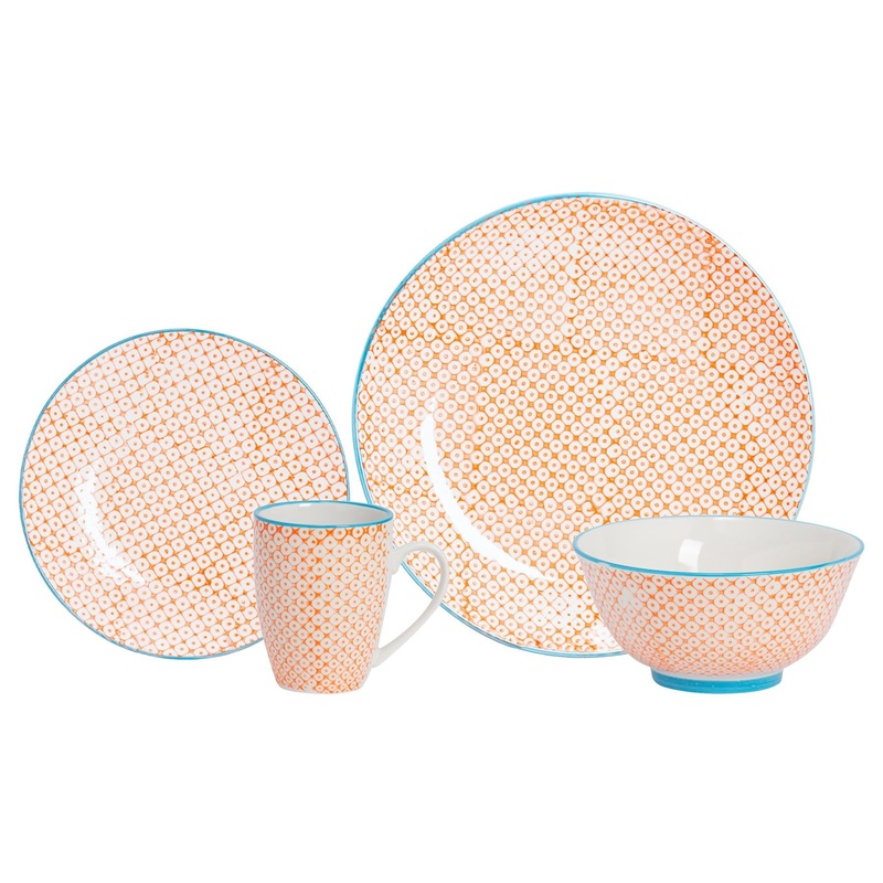 24pc Hand-Printed Floral Stoneware Dinner Set