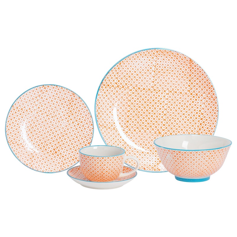 30pc Hand-Printed Floral Stoneware Dinner Set
