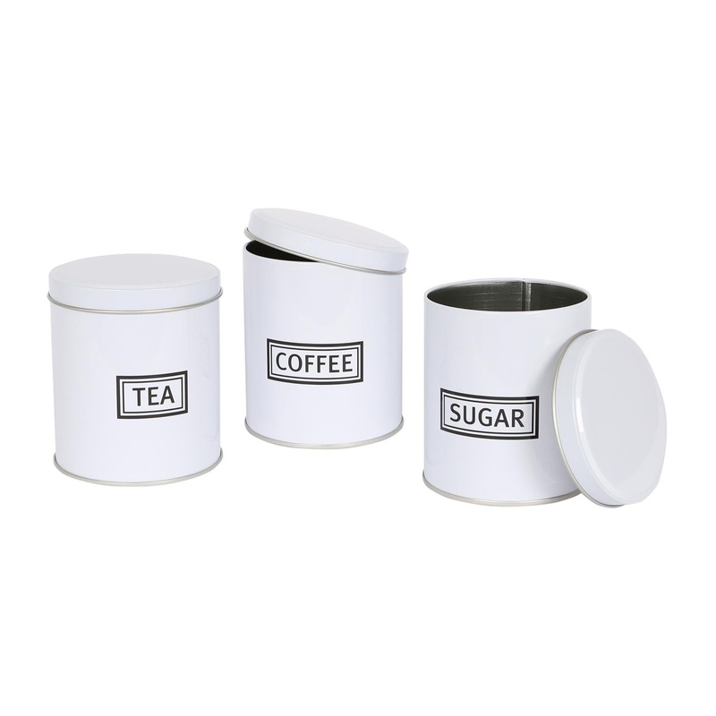 3pc Round Metal Tea Coffee Sugar Canister Set