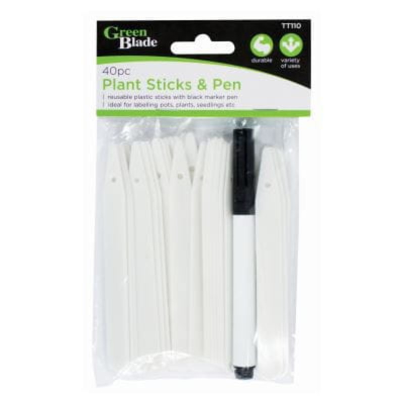 40pc White Plastic Plant Marker & Pen Set