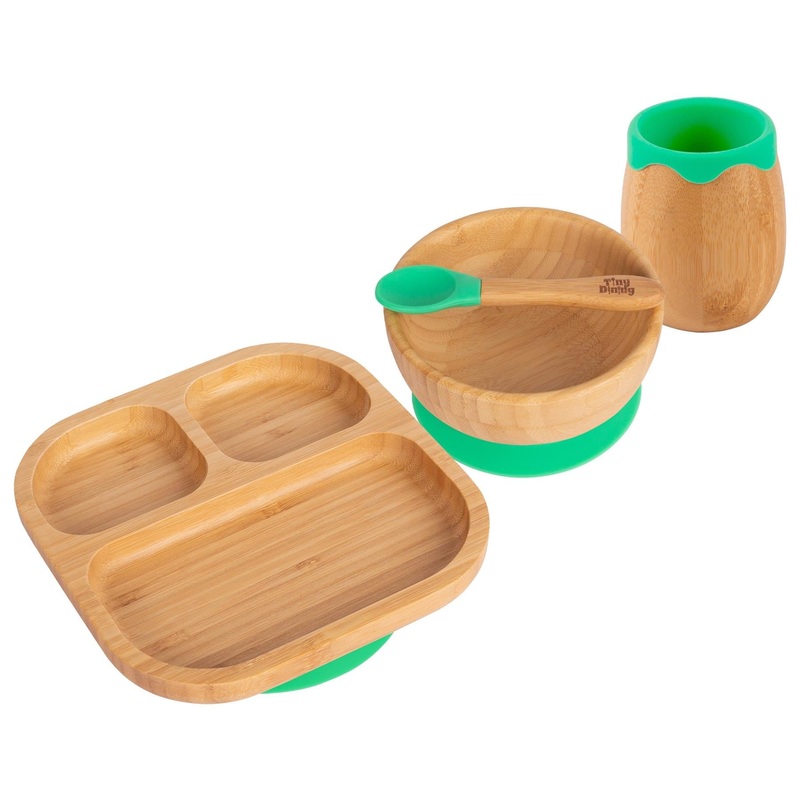 4pc Divided Bamboo Suction toddler, baby and Children's Feeding Set