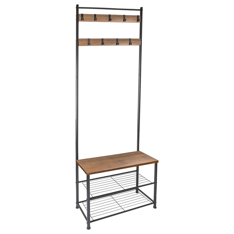 Square Steel Coat Rack with Shoe Storage Bench