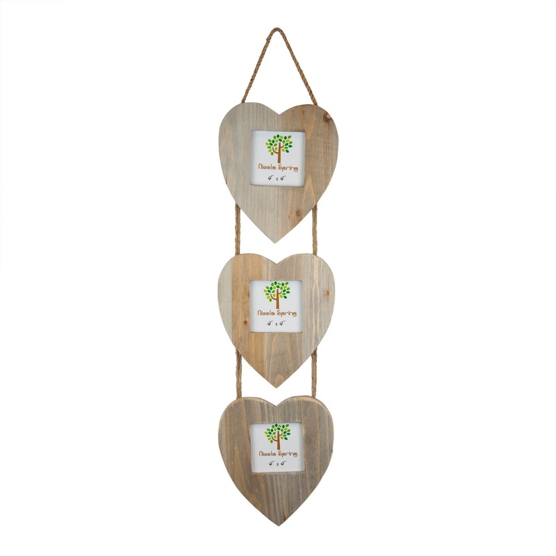 4" x 4" Wooden Hearts Hanging Triple Photo Frame