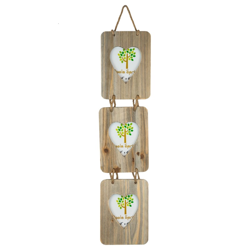 4" x 6" Wooden Hearts Hanging Triple Photo Frame