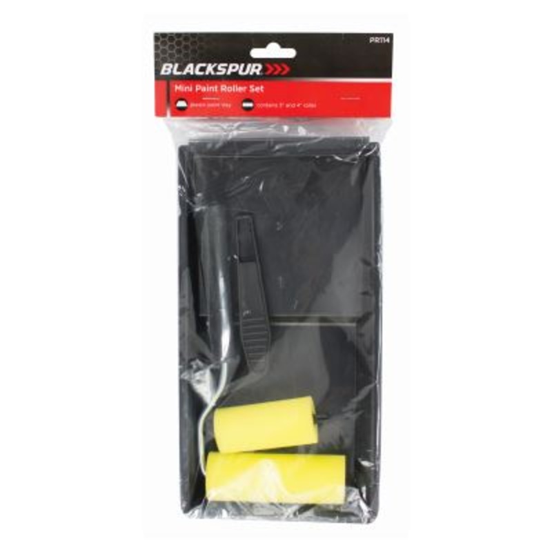 4pc Mini Paint Roller & Tray Set - 3"/4" - Black