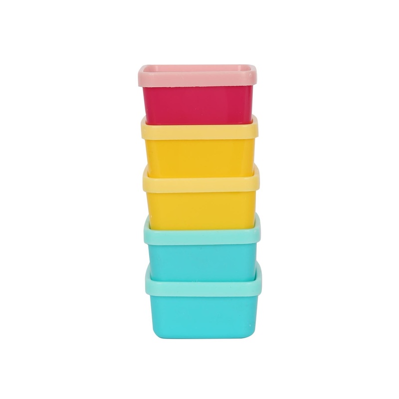 Plastic Stackable Air Tight Food Storage Containers - 90ml - Multicoloured air tight and flip top lids.