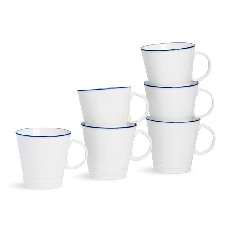 350ml Farmhouse White Porcelain Coffee Mugs - Pack of Six