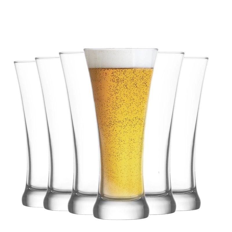 380ml Clear Sorgum Pilsner Beer Glasses - Pack of Six