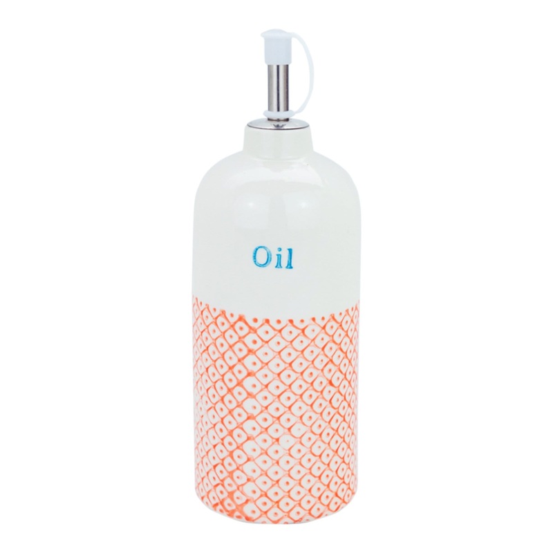500ml Hand Printed Stoneware Olive Oil Bottle with Pourer