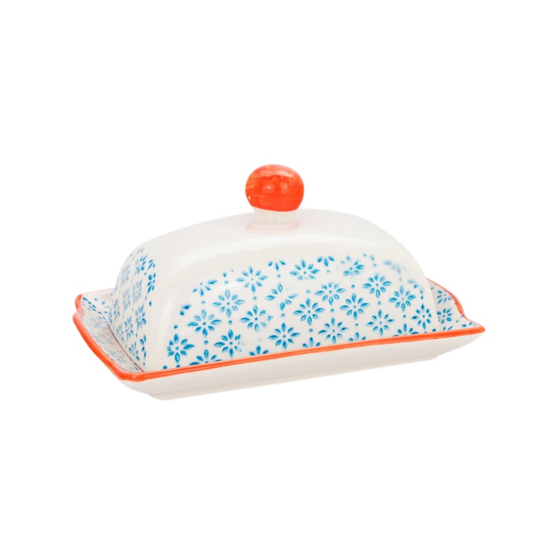 Hand Printed Stoneware Butter Dish