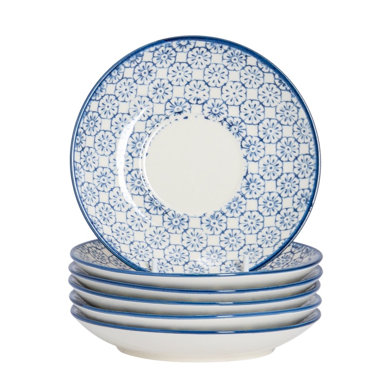 14.5cm Hand Printed Stoneware Cappuccino Saucers - Pack of Six