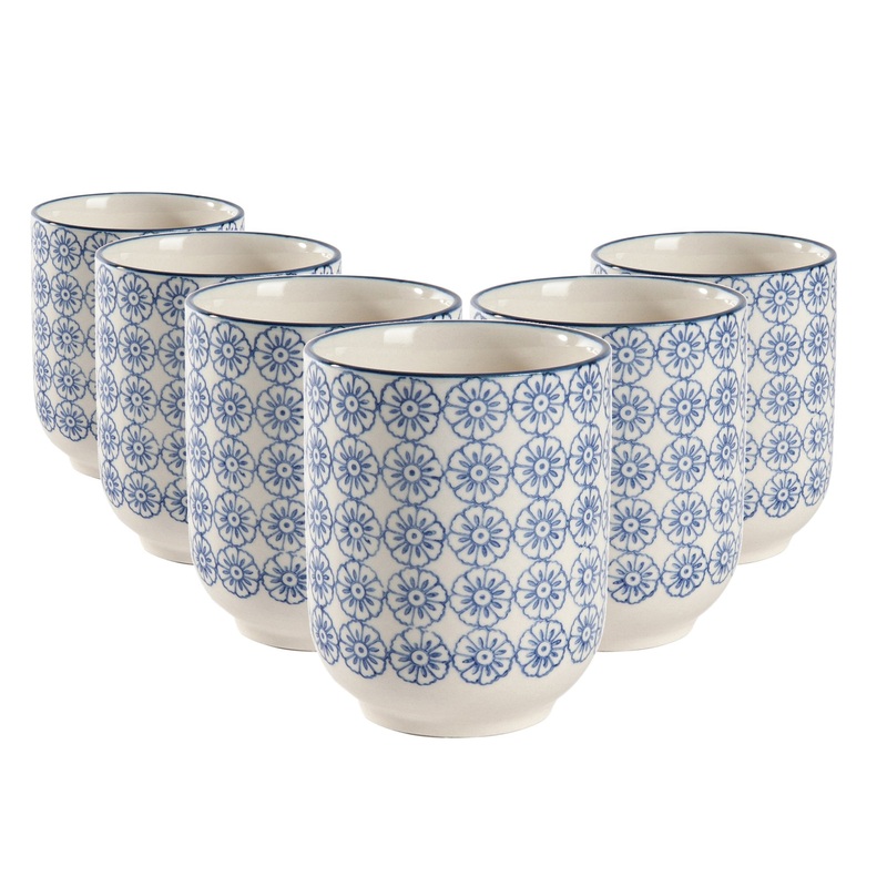 280ml Hand Printed Stoneware Tumblers - Pack of Six