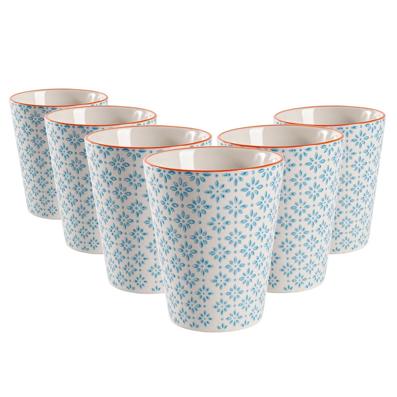 300ml Hand Printed Stoneware Tumblers - Pack of Six