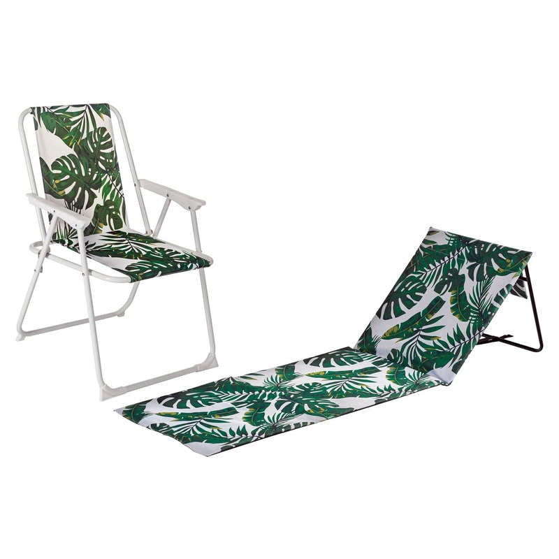 4pc Banana Leaf Folding Beach Chair & Lounger Set