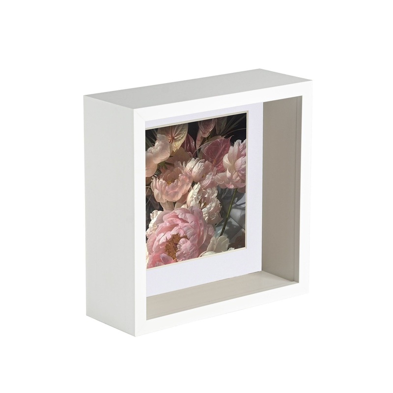 6" x 6" 3D Deep Box White Photo Frame with 4" x 4" Mount
