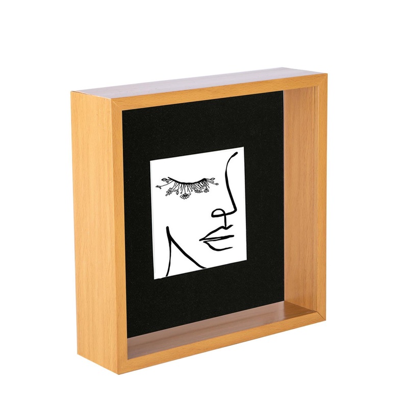 8" x 8" Light Wood 3D Deep Box Photo Frame - with 4" x 4" Mount